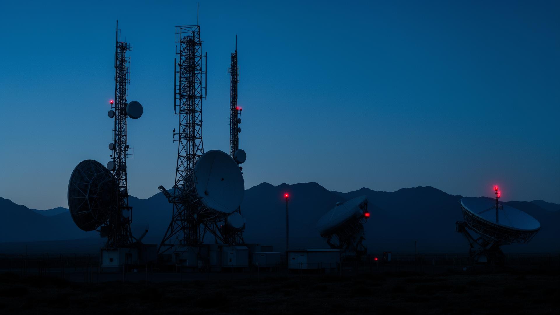 Secure ground-station antenna array at dusk