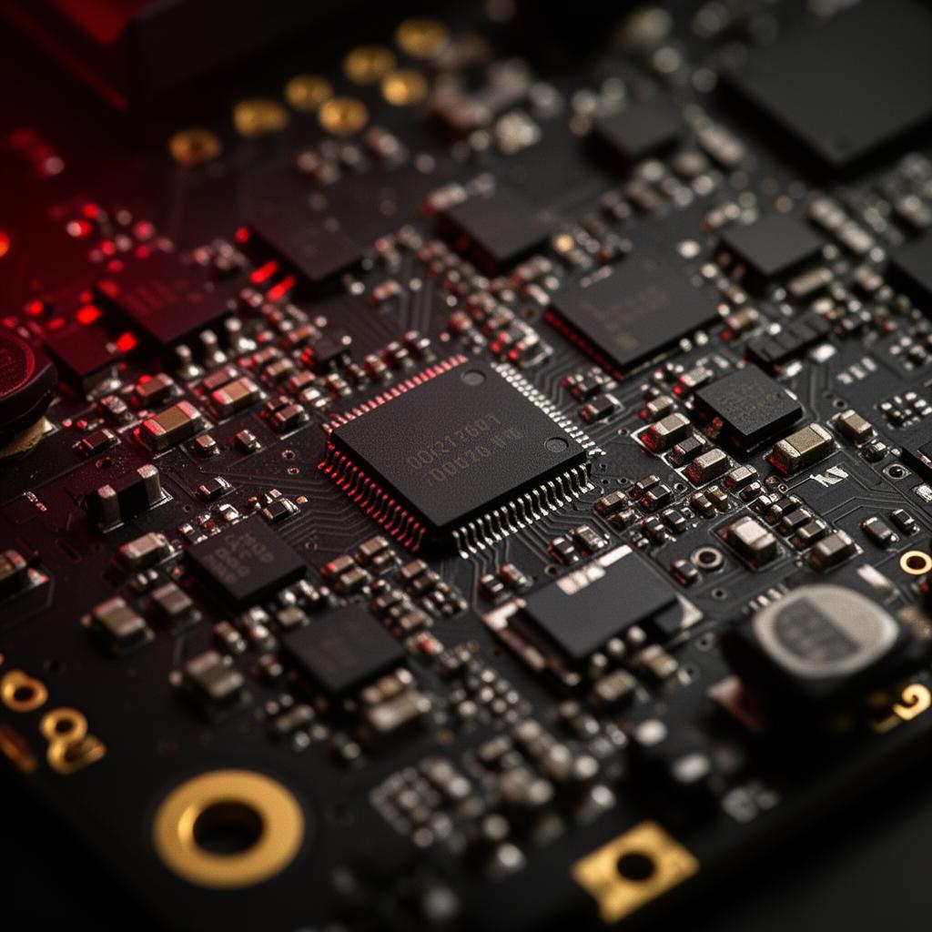 Close-up of defence-grade printed circuit board